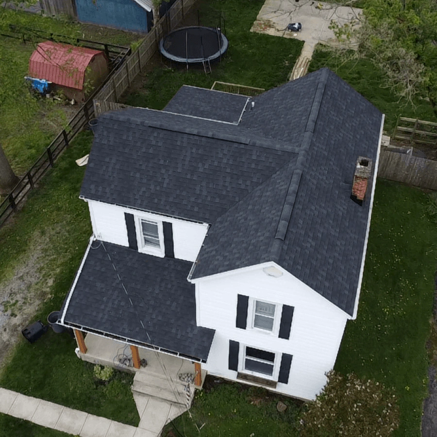 white house with finished roof